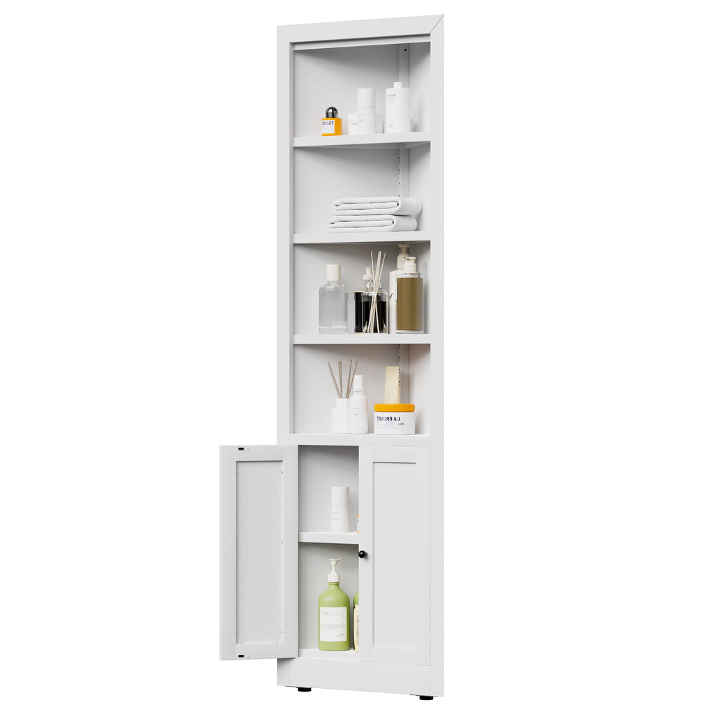Tall Corner Storage Cabinet With 2 Doors, 5-Tier With Adjustable Shelve, Freestanding - White