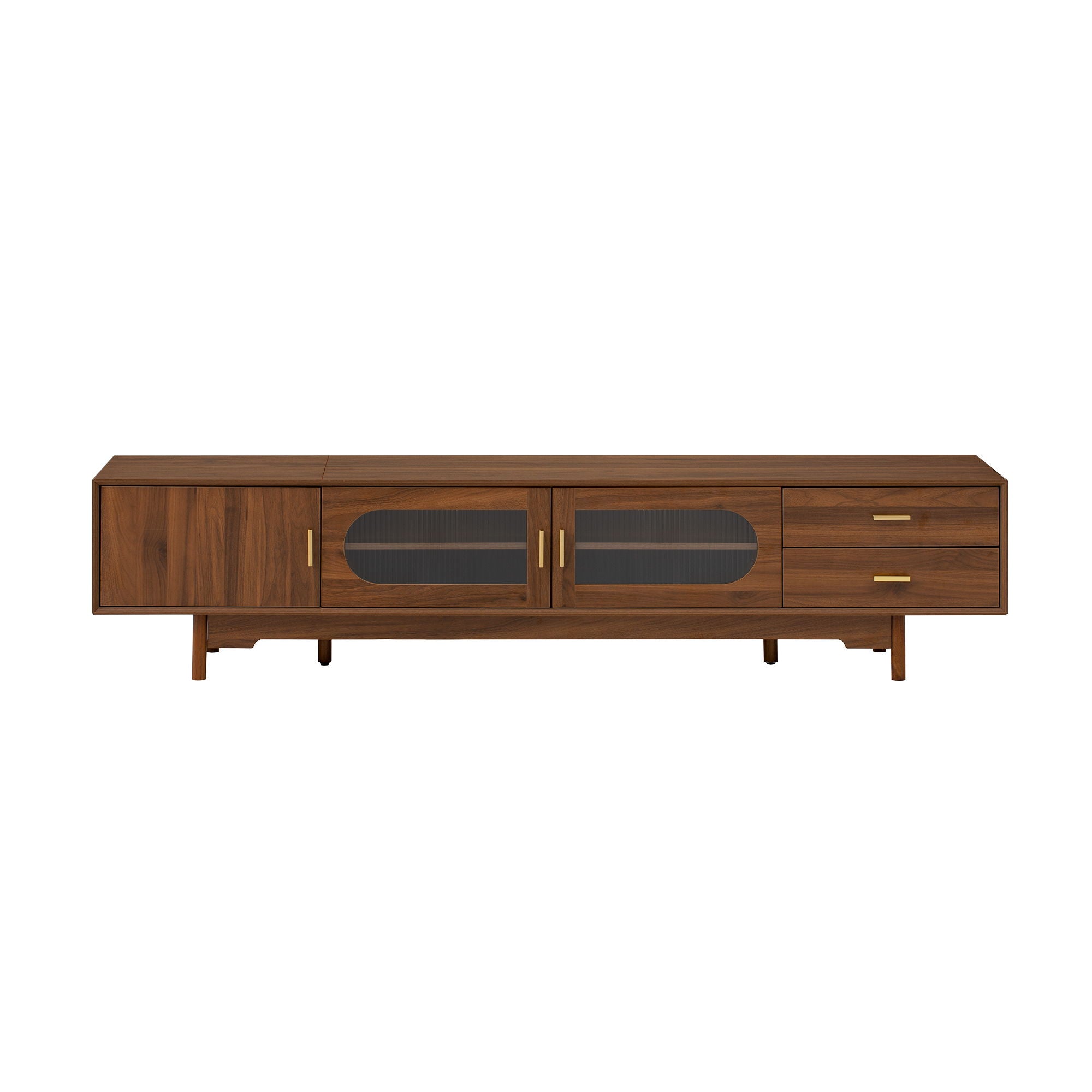 Modern TV Stand With Fluted Glass Doors & 2 Drawers