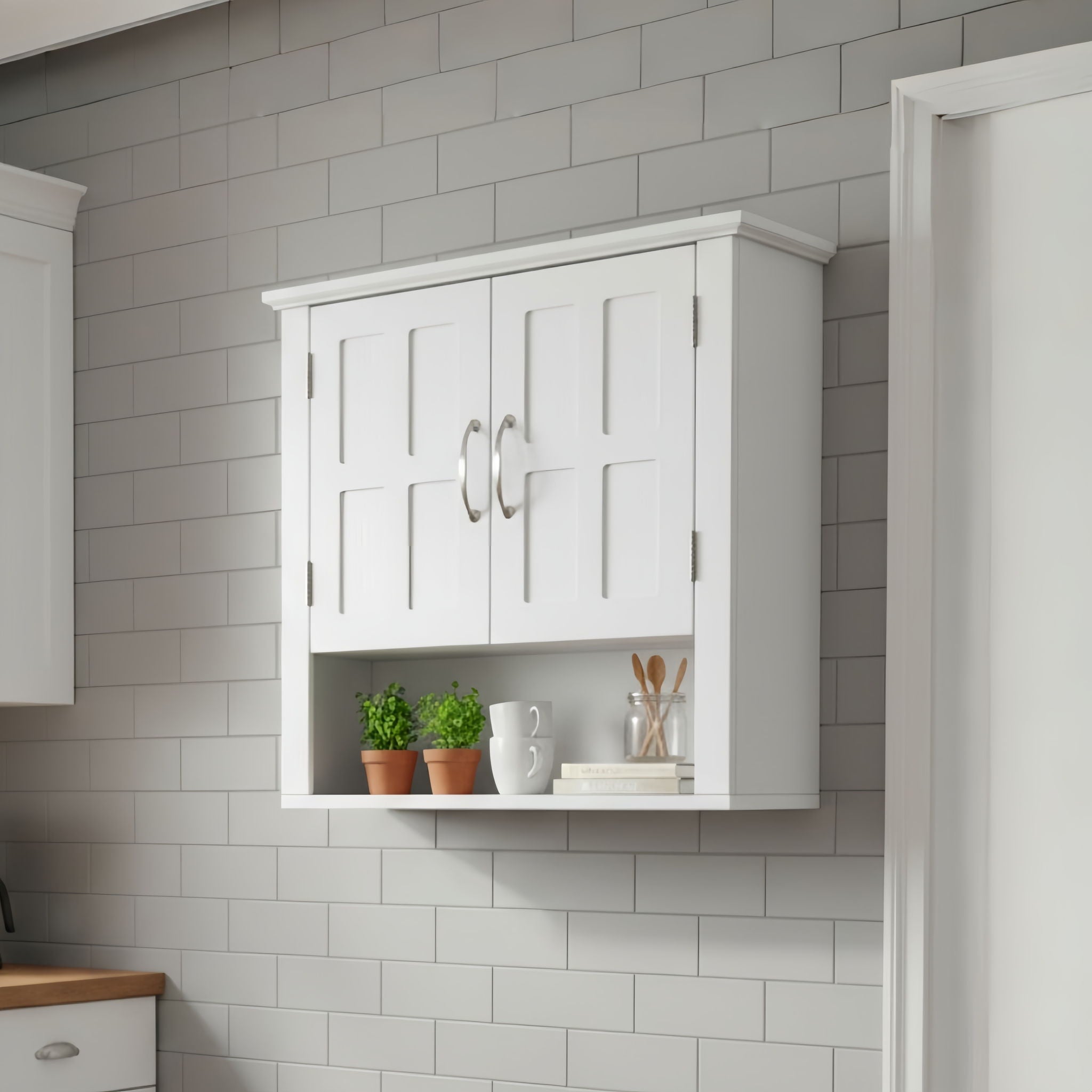 Multi Functional Wall Mounted Cabinet With Adjustable Shelves For Bathroom