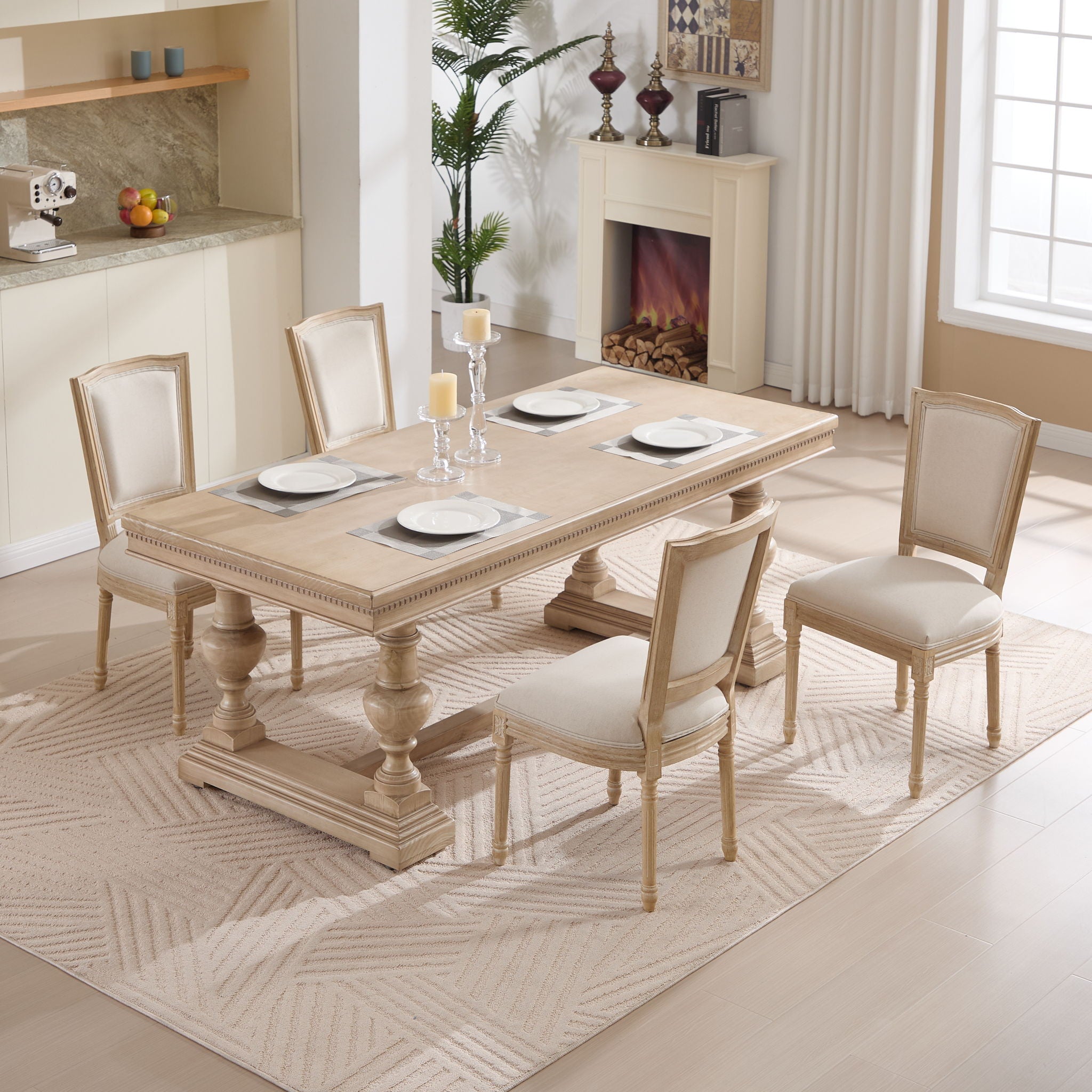 Dining Chairs Upholstered With T - Shaped Back (Set of 2) - Beige