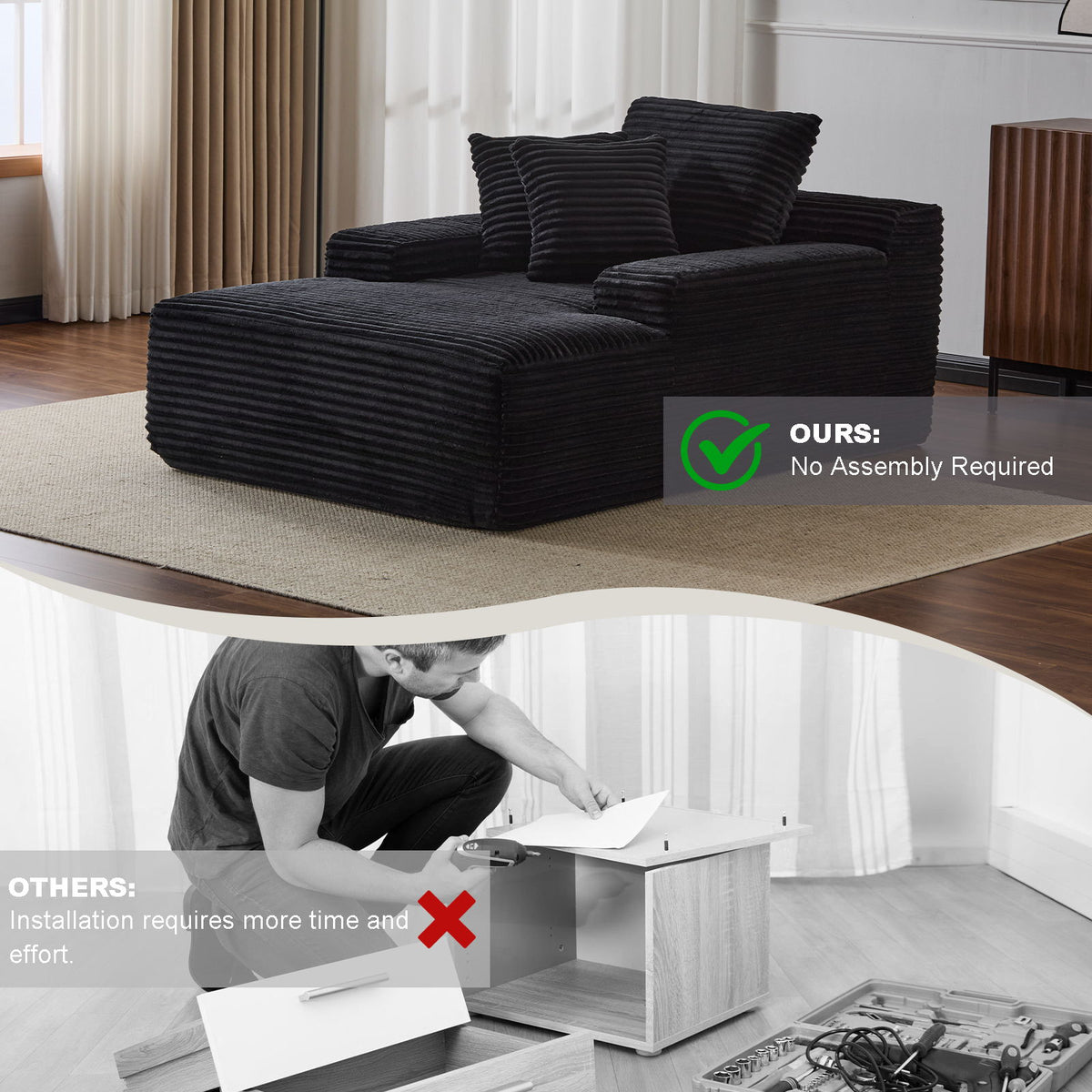 Oversized Chaise Lounge Chair Cozy Cloud Couch With 3 Throw Pillows And Wide Armrest