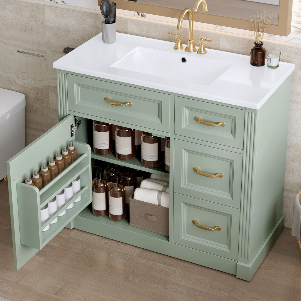 Modern Bathroom Vanity With Sink, 4 Drawers, Soft-Close Door, Adjustable Shelf