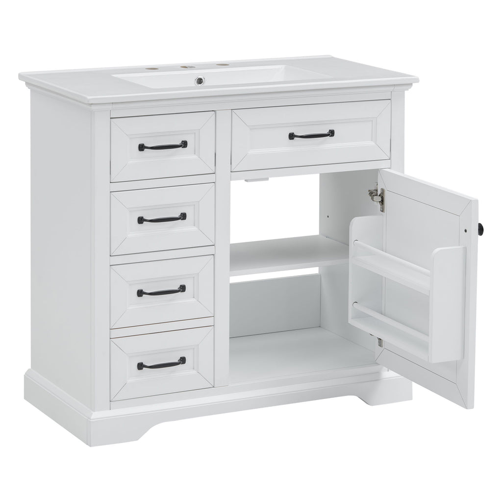 Modern Bathroom Vanity With Sink Top, 4 Drawers And 1 Soft-Close Door