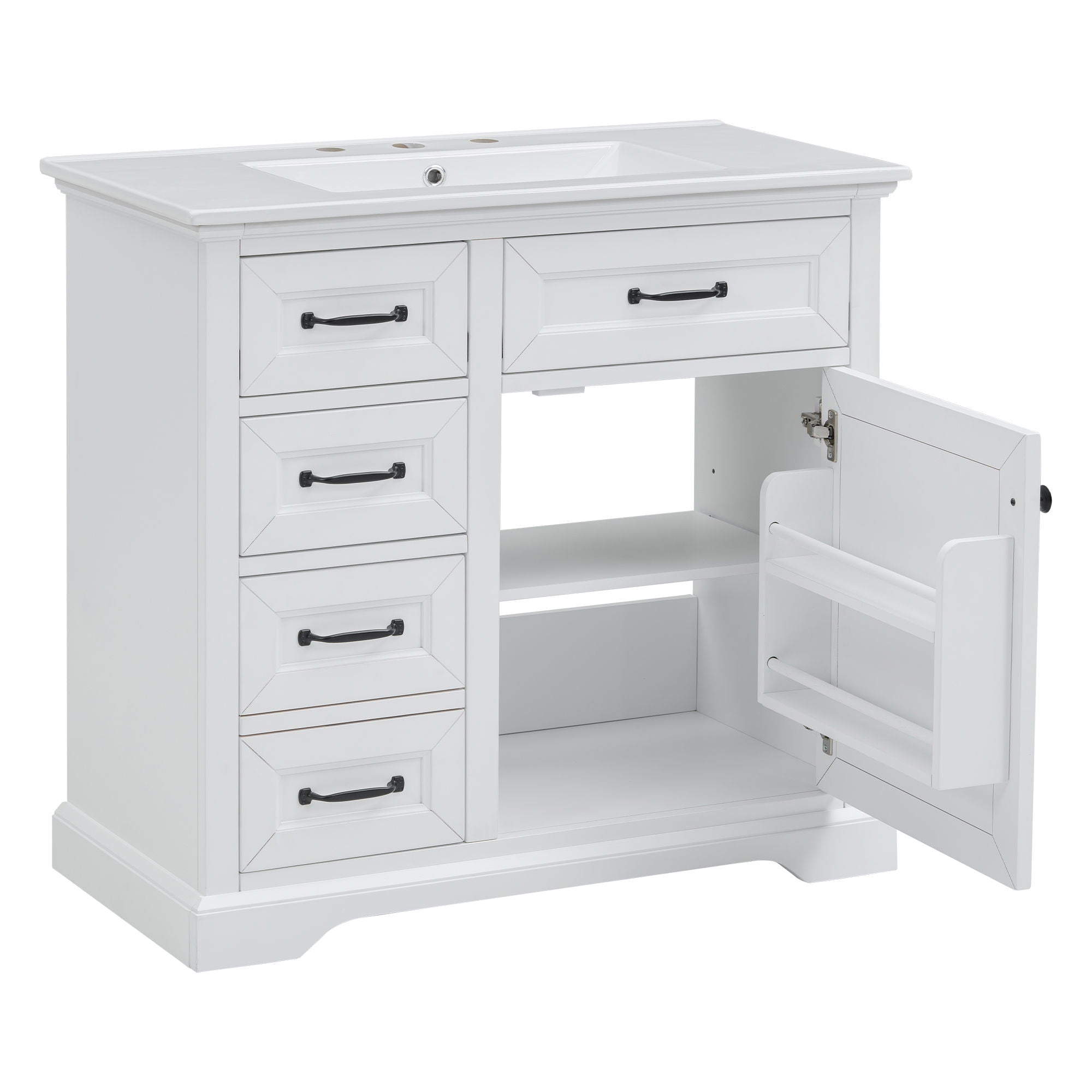 Modern Bathroom Vanity With Sink Top, 4 Drawers And 1 Soft-Close Door