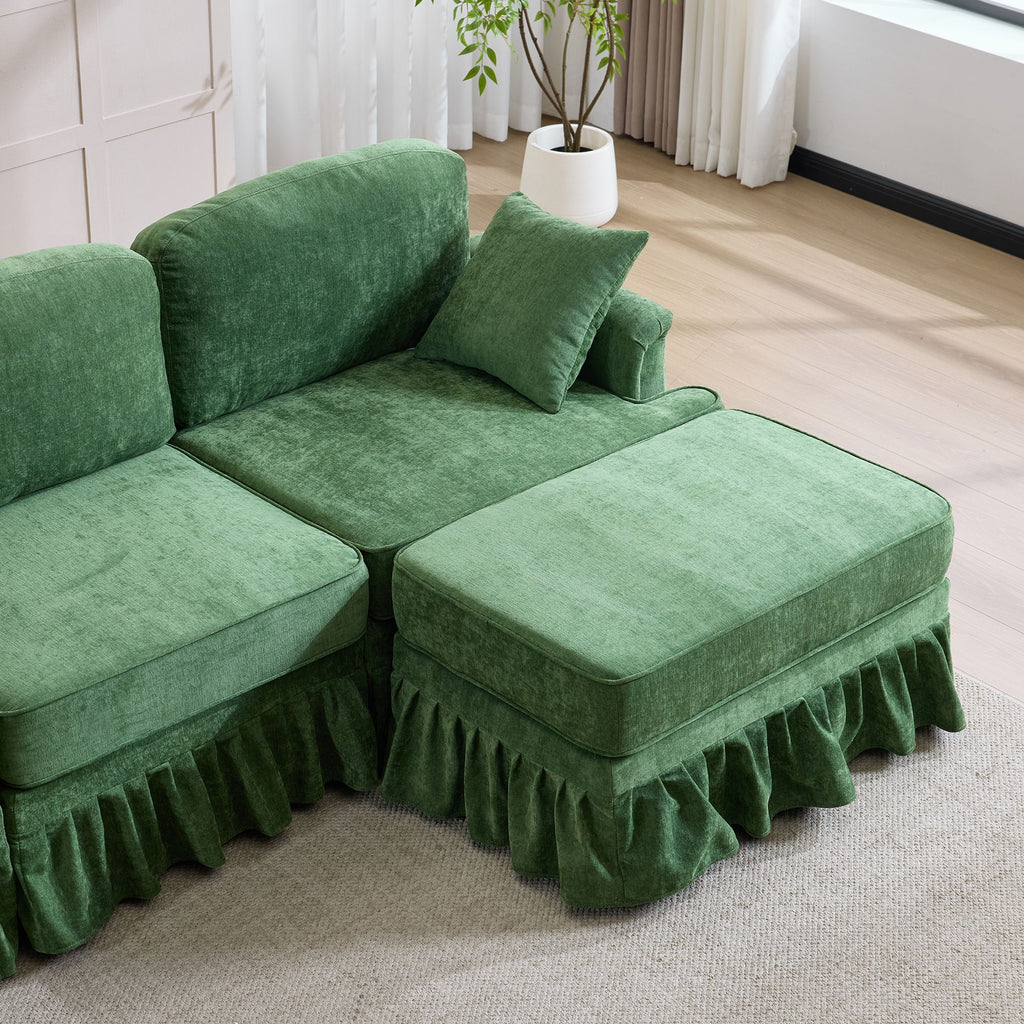 Cloud Sofa With Removable Ruffled Skirt With Ottoman And Flared Arms
