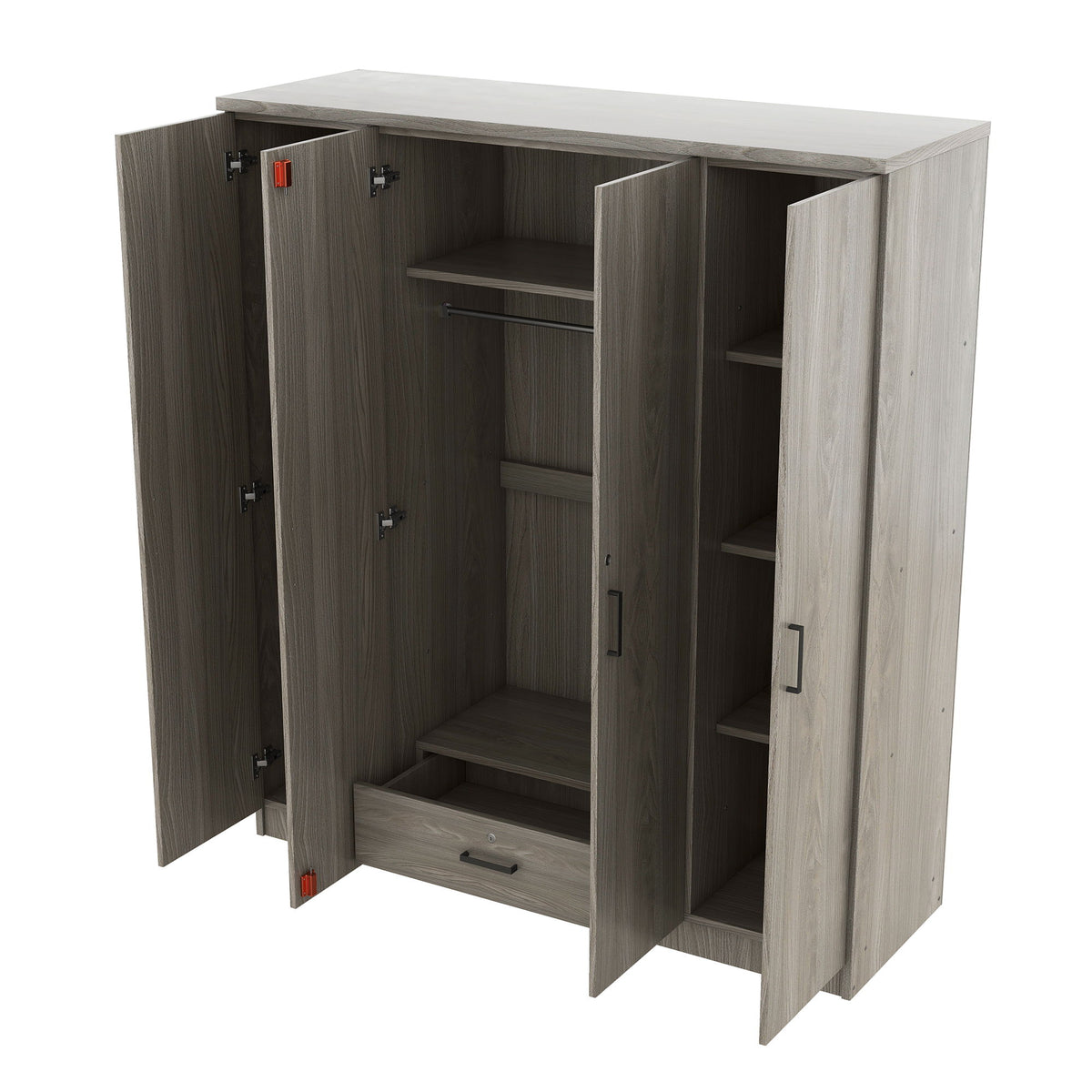 4 Door Wardrobe With 1 Drawer - Gray