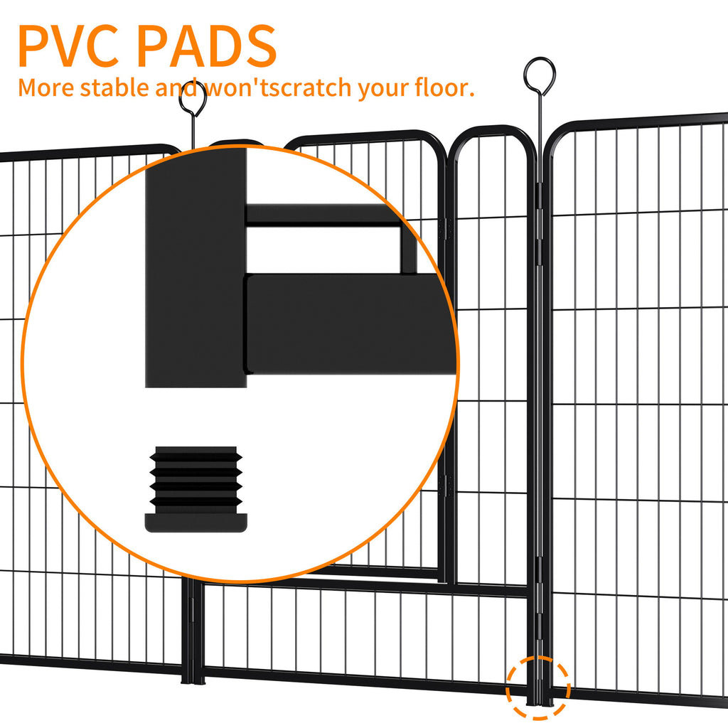 Dog Playpen, 16 Panels Pet Exercise Pen Indoor / Outdoor Fence With Anti Skid Base - Black