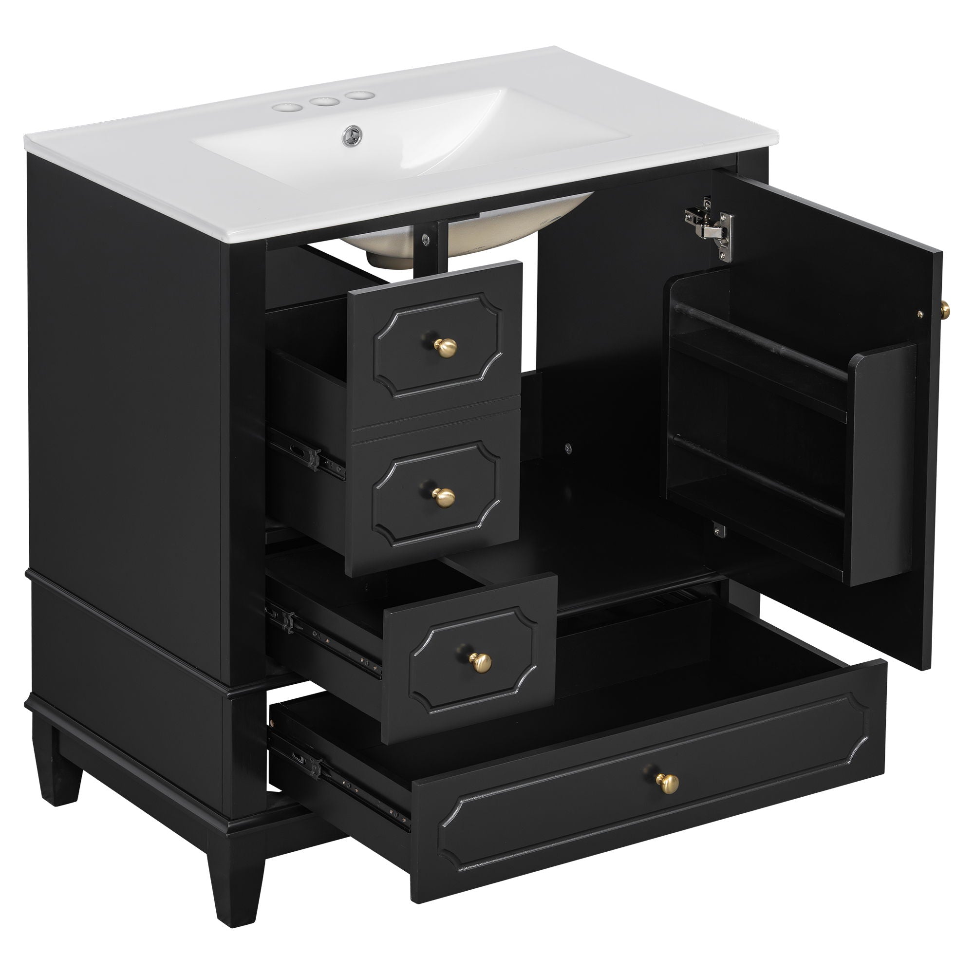 Bathroom Vanity With Sink, Freestanding Vanity Cabinet With Ceramic Basin, Soft Close Door, 3 Drawers