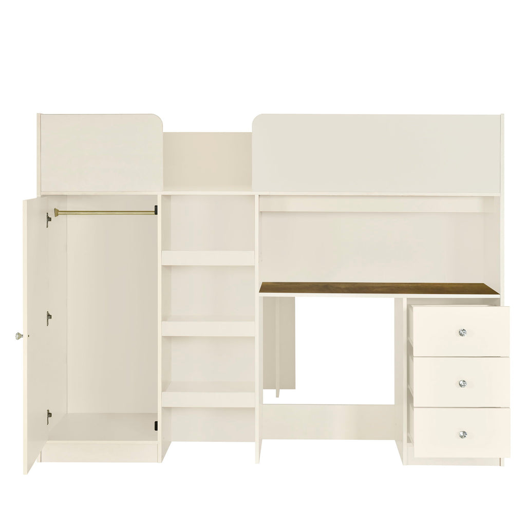 Loft Bed With Built In Wardrobe, Desk, Shelves, And Drawers