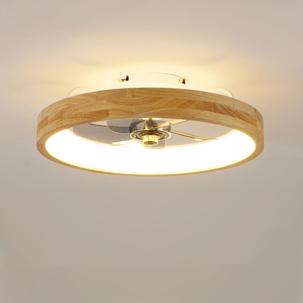 Ceiling Fans With Lights And Remote, 3000 - 6500K Dimmable Flush Mount LED Fan Light, 6 Speeds, Quiet DC Motor For Living Room - Matte White / Natural Wood