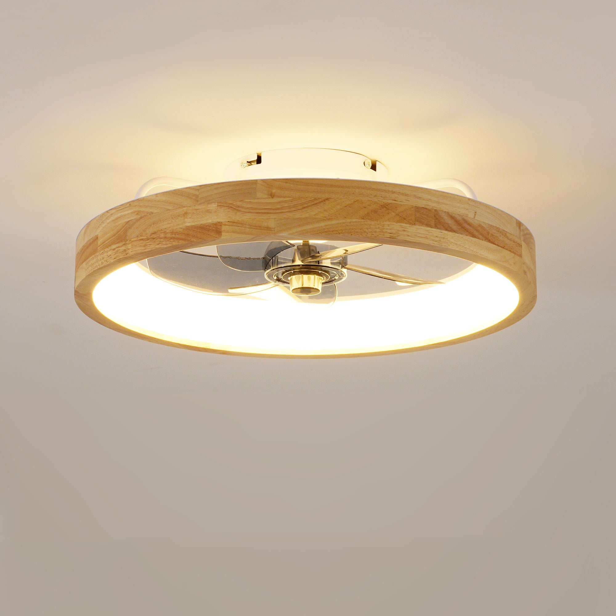 Ceiling Fans With Lights And Remote, 3000 - 6500K Dimmable Flush Mount LED Fan Light, 6 Speeds, Quiet DC Motor For Living Room - Matte White / Natural Wood