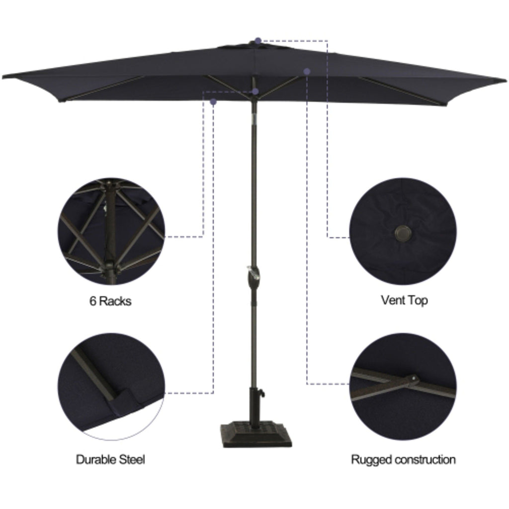 Rectangular Patio Umbrella With Crank Tilt, Polyester UV-Resistant Canopy