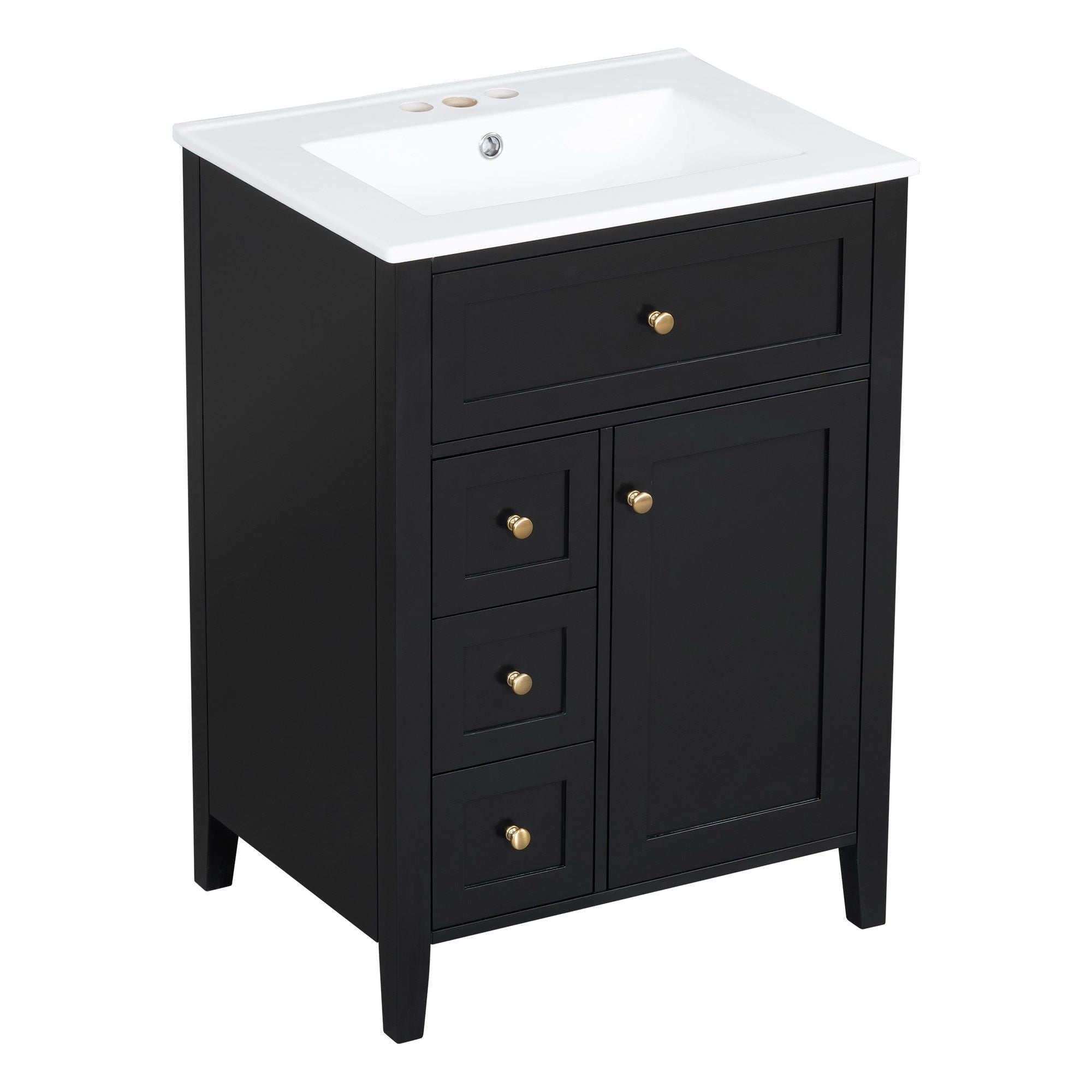 Bathroom Vanity With Sink, 3 Drawers & Cabinet With Adjustable Shelves