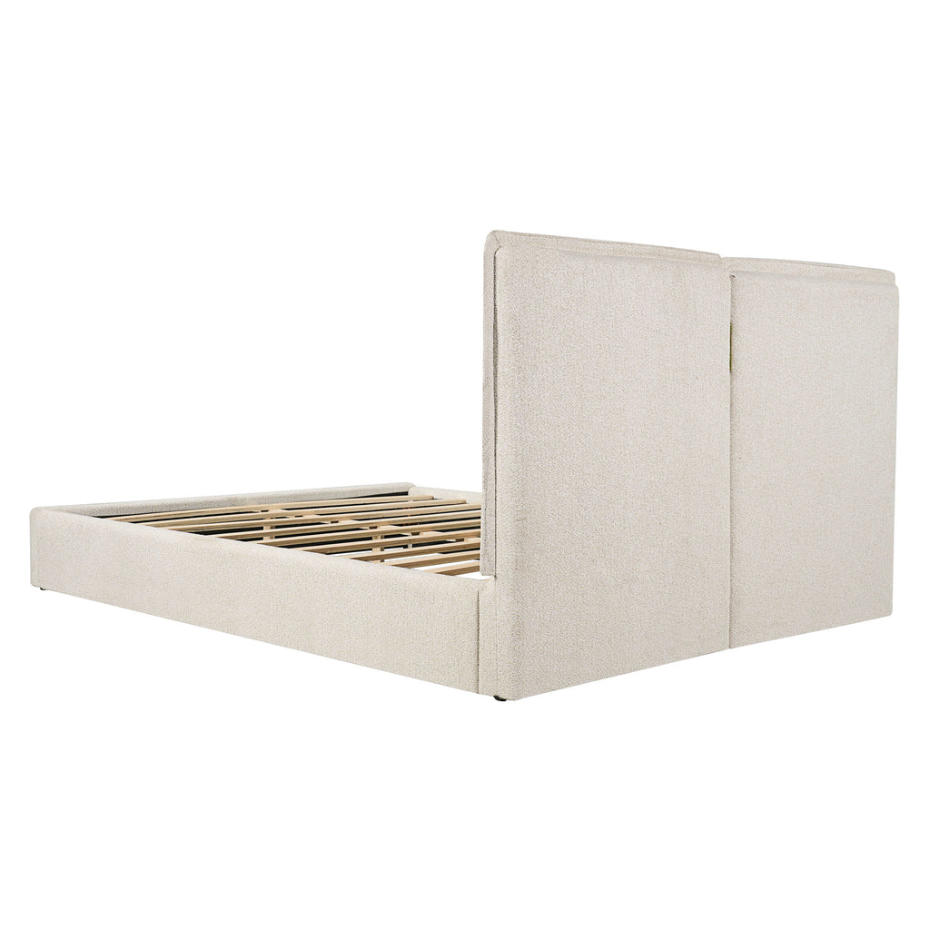 Double Pillow Upholstered Headboard, Skin Friendly Textured Fabric , Queen - Beige