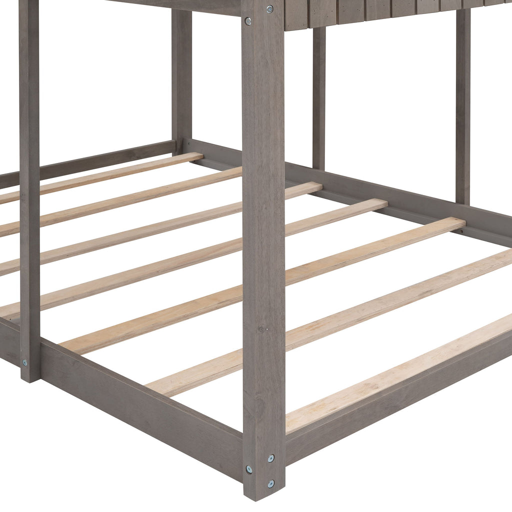 Bunk Bed With Roof, Window, Guardrail, Ladder