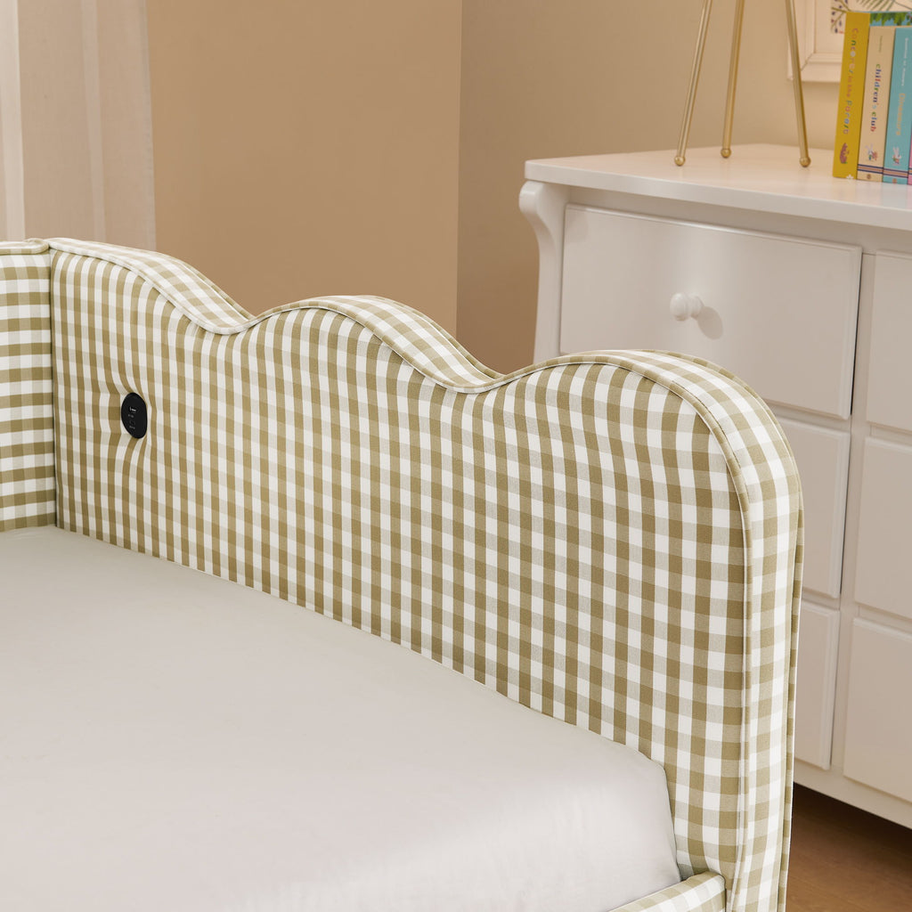 Gingham Daybed With USB Charging Port, Wave-Shaped Design