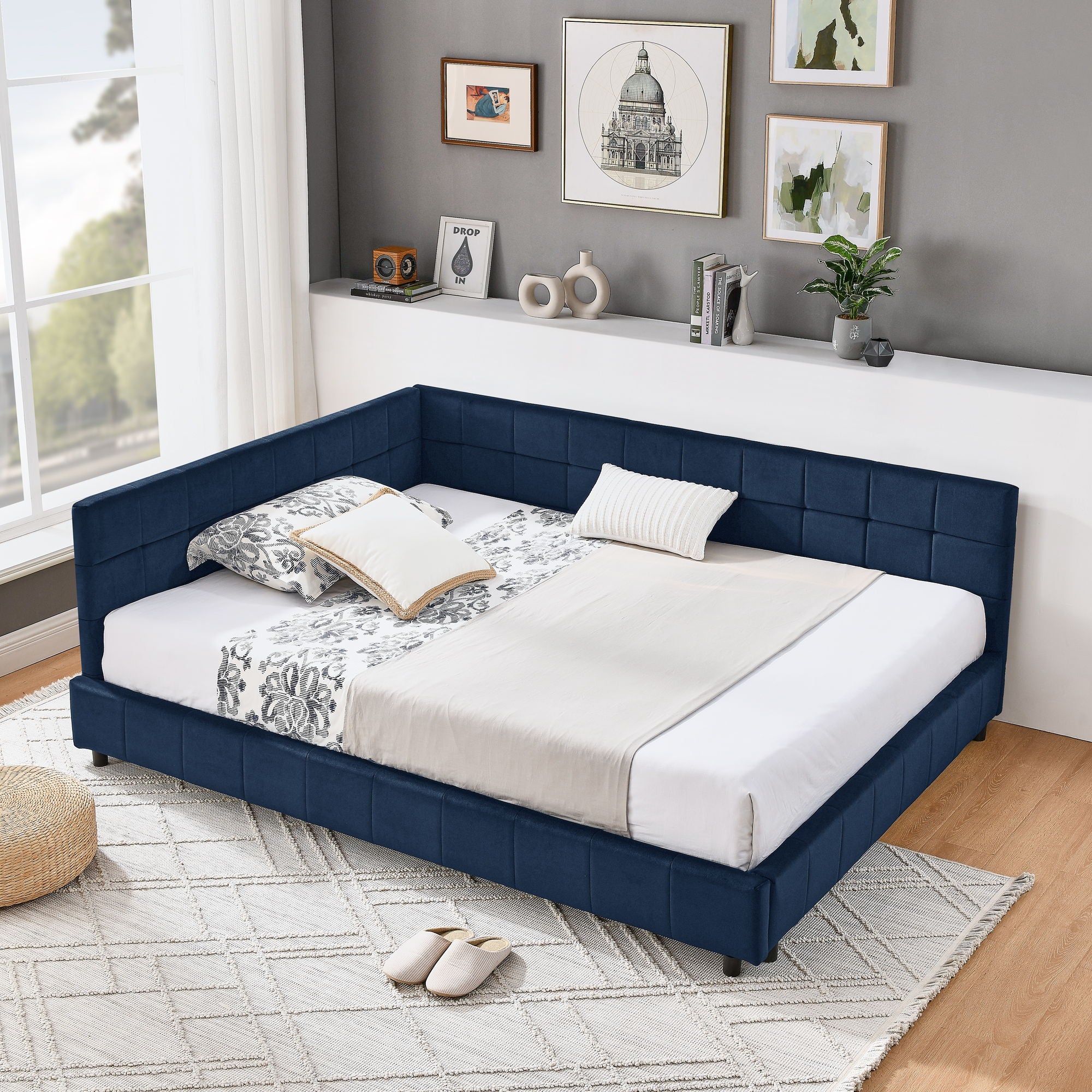 Elegant Design Storage Upholstered Tufted Bed Frame With Backrest And Armrests