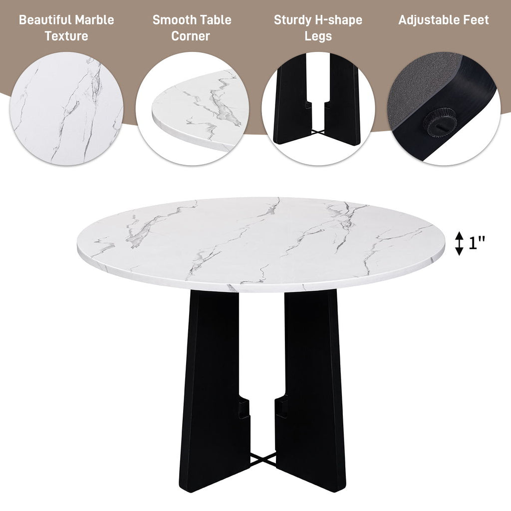 5 Piece Round Dining Table Set, Dining Table And 4 Upholstered Chairs For Dining Room, Kitchen Room, Living Room - White / Gray