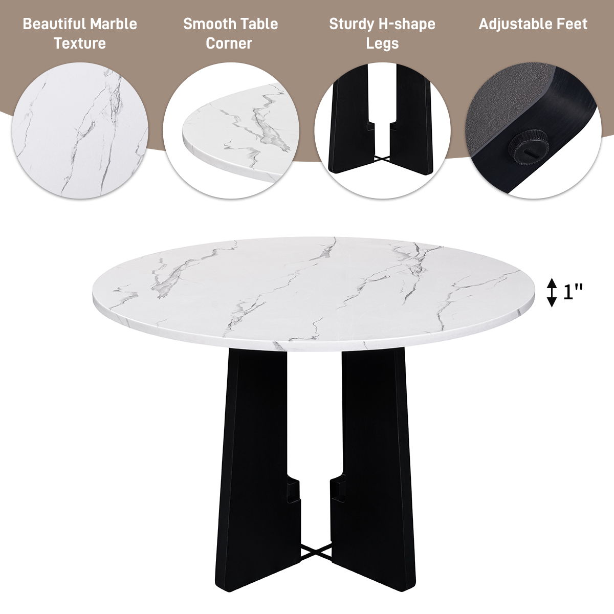 5 Piece Round Dining Table Set, Modern Dining Table And 4 Upholstered Chairs For Dining Room