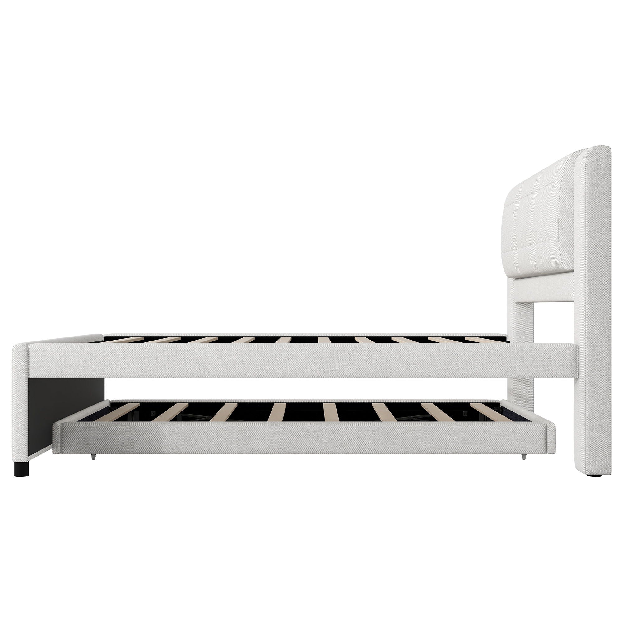 Upholstery Platform Bed With Trundle, Trundle Can Be Flat Or Erected
