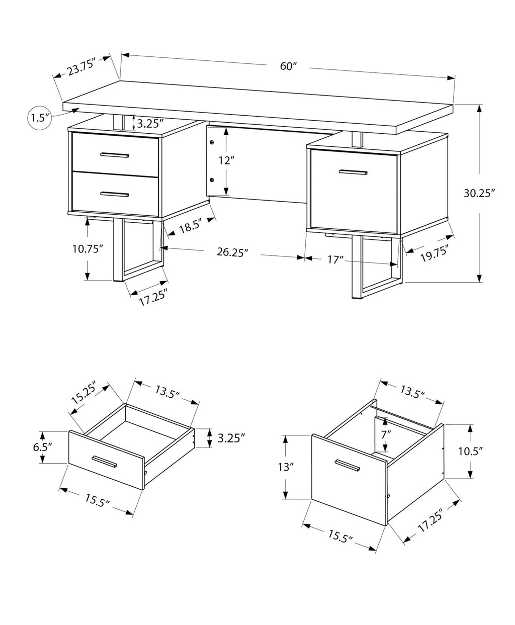 Computer Desk For Home Office, Laptop, Left, Right Set - Up, Storage Drawers, Modern - White