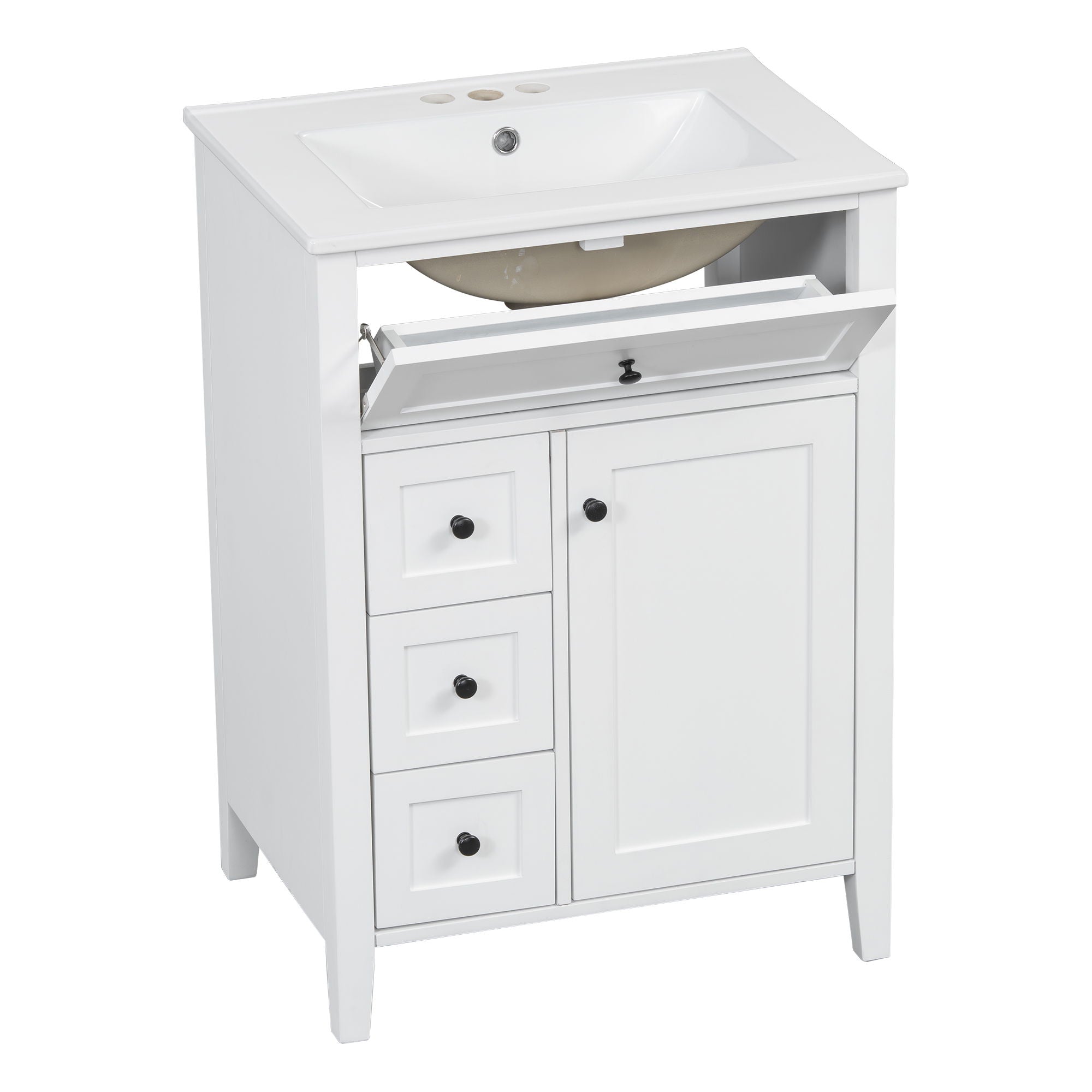 Bathroom Vanity With Sink, 3 Drawers & Cabinet With Adjustable Shelves