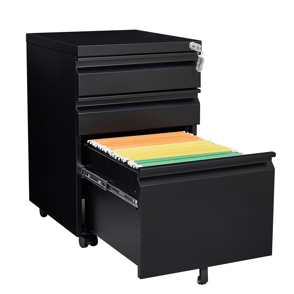 Contemporary 3 Drawer Mobile Filing Cabinet With Lock, Metal Office Storage For Legal / Letter Size