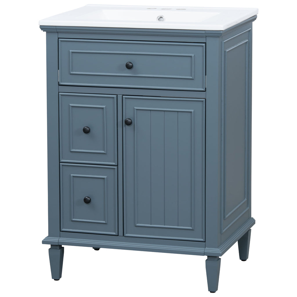 Modern Bathroom Vanity With Sink, Adjustable Shelf, 1 Flip Drawer & 2 Drawers