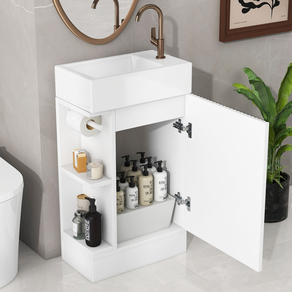 Modern Bathroom Vanity With Sink And 2 Tier Shelf