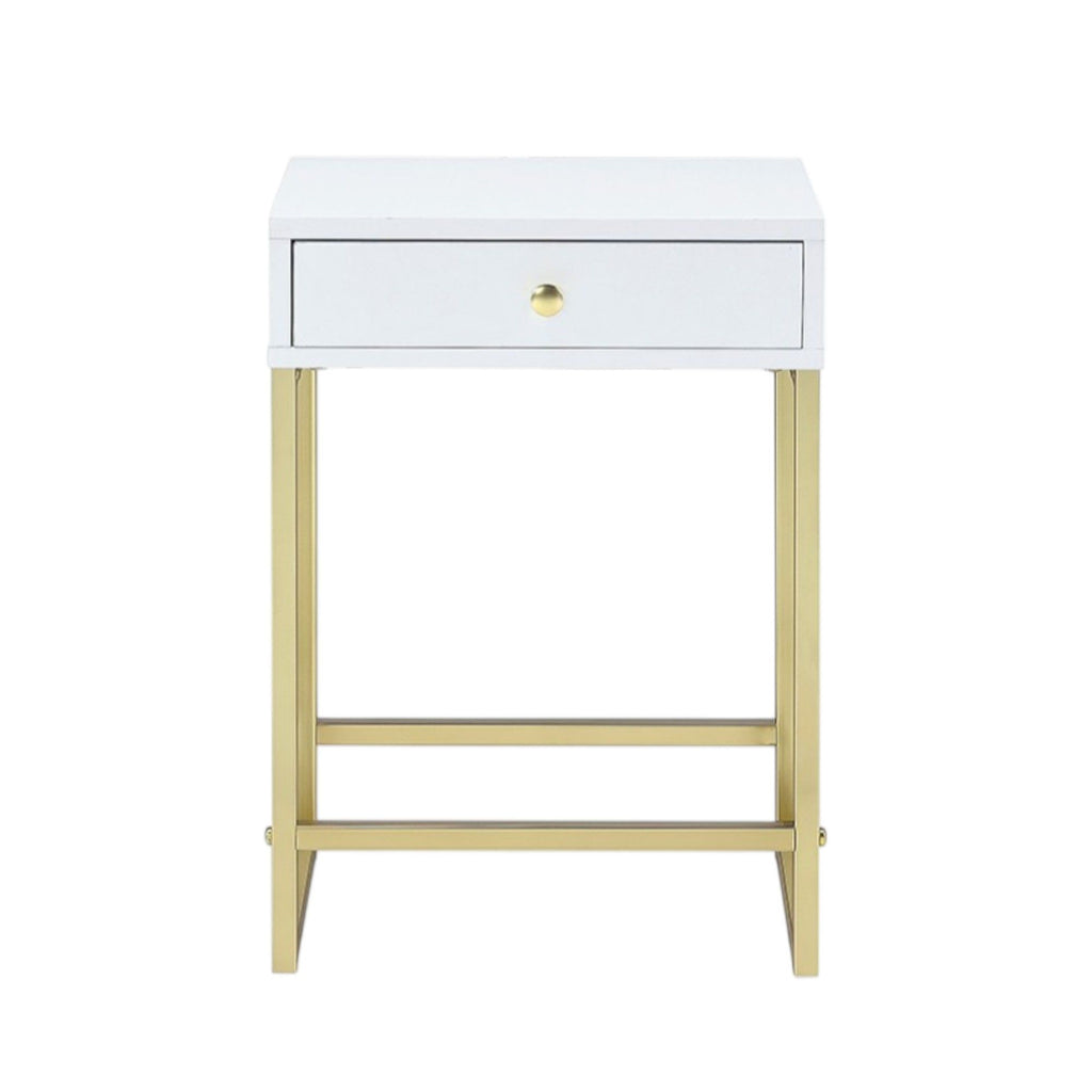 Coleen - Accent Table - White / Brass