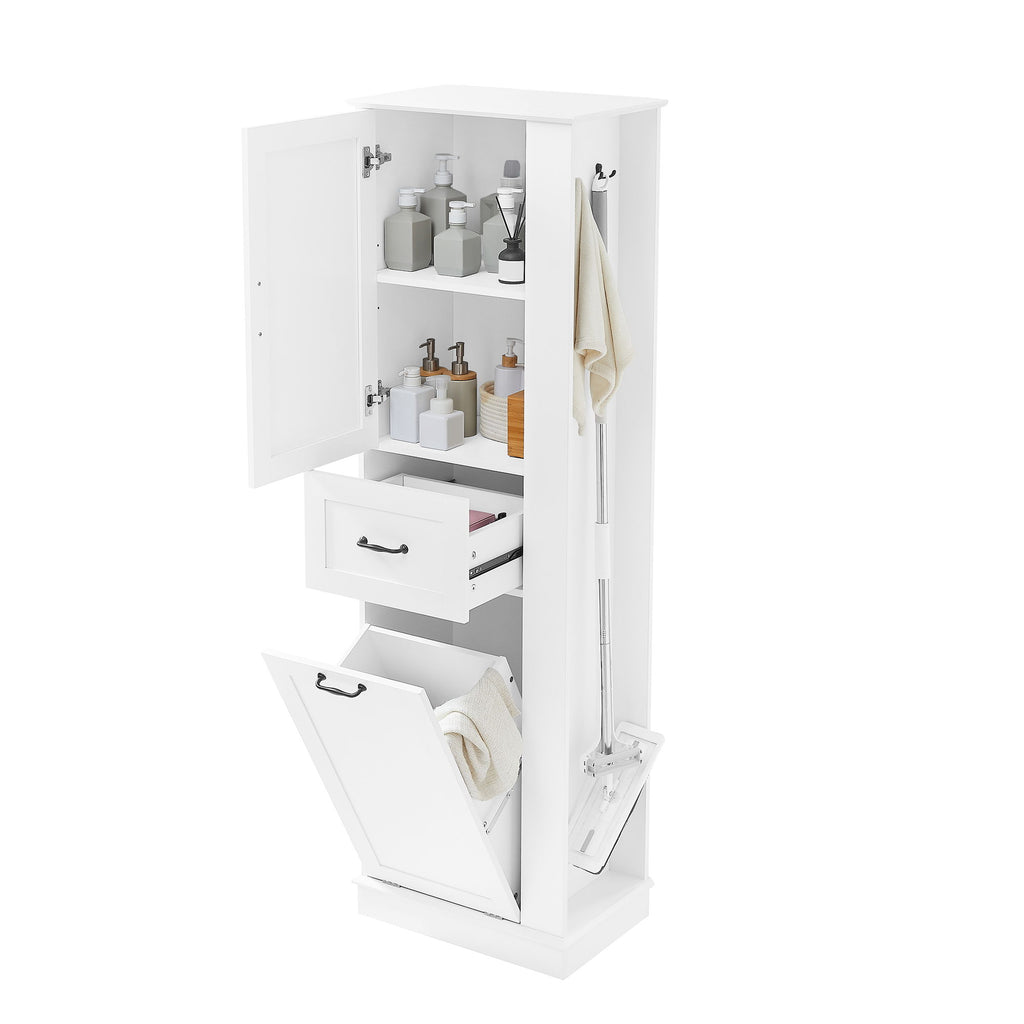 Modern Tall Storage Cabinet With Tilt-Out Compartment, Adjustable Shelves