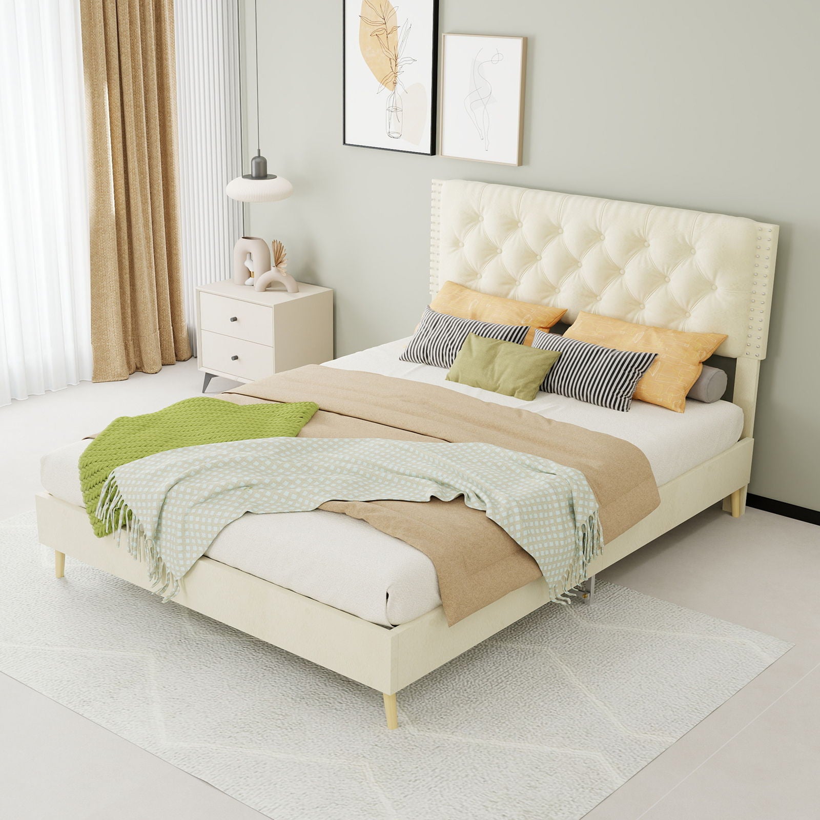 Upholstered Bed With Tufted Headboard