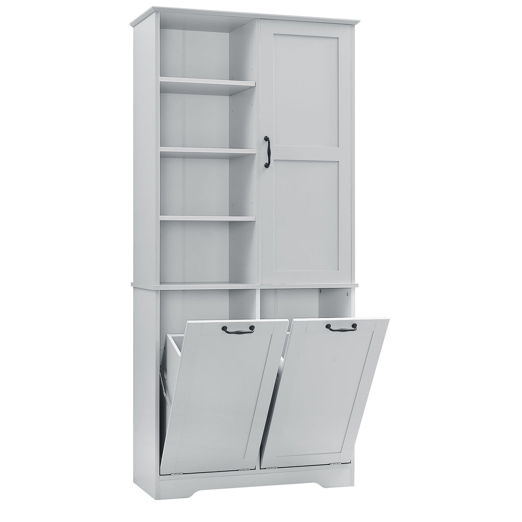 Freestanding Bathroom Storage Cabinet With Doors And Drawers, Adjustable Shelves, Tilt-Out Laundry Hamper
