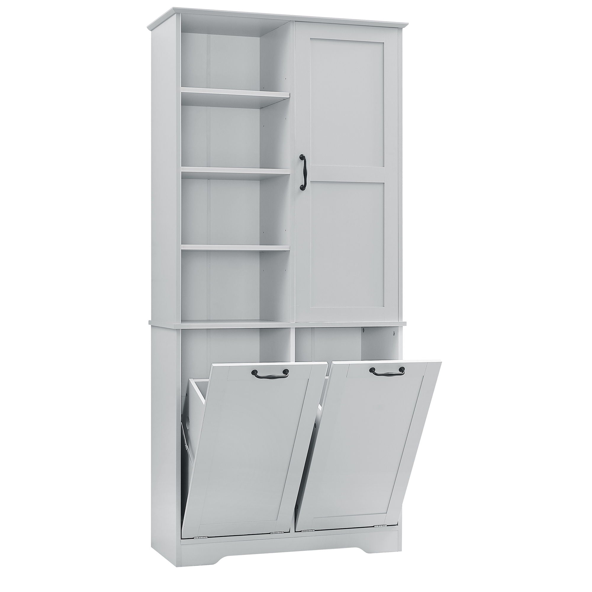 Freestanding Bathroom Storage Cabinet With Doors And Drawers, Adjustable Shelves, Tilt-Out Laundry Hamper