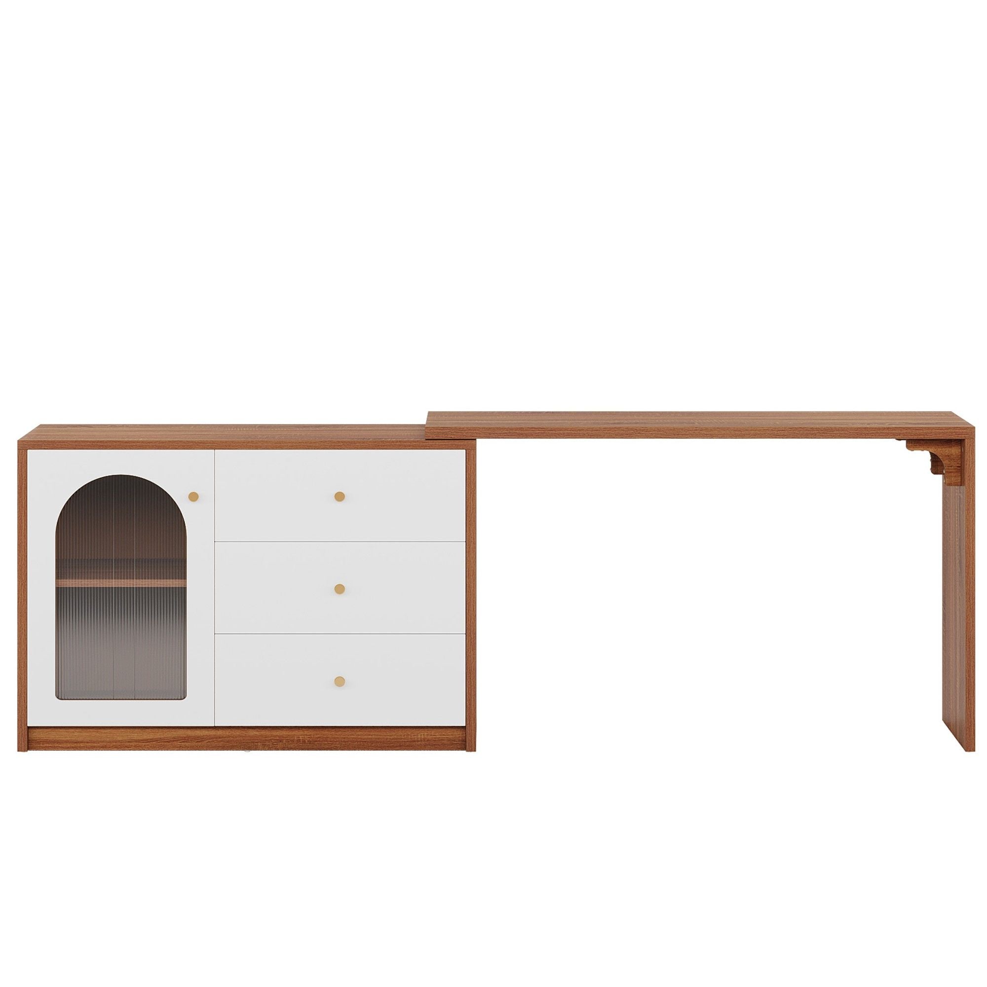 L - Shaped Computer Desk With Drawers, Reversible Corner Workstation For Home Office - Brown / White