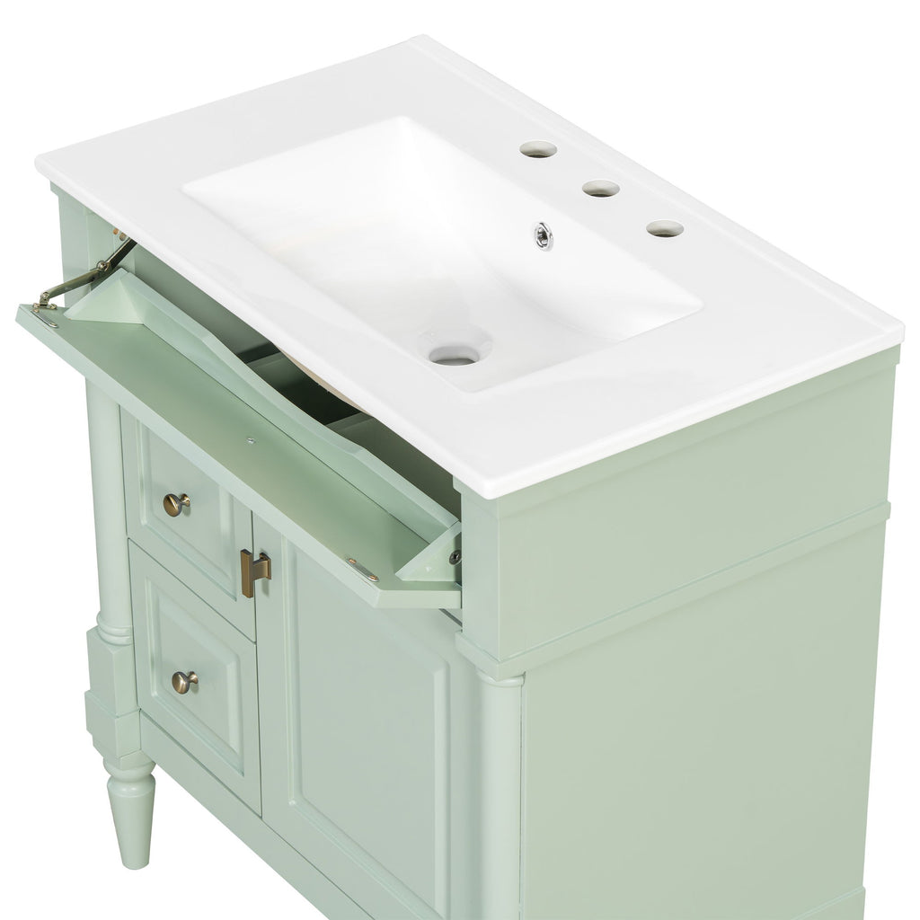 Modern Bathroom Vanity With Sink, Freestanding Cabinet With Flip Drawer & Adjustable Shelf