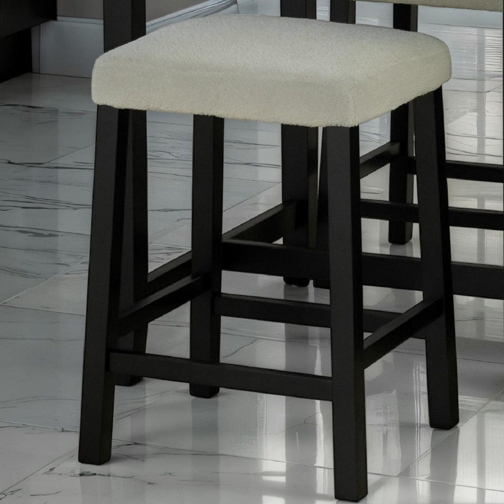 Dining Table Set With Storage Shelves, 3 Piece With 2 Stools - Black / Ivory / White