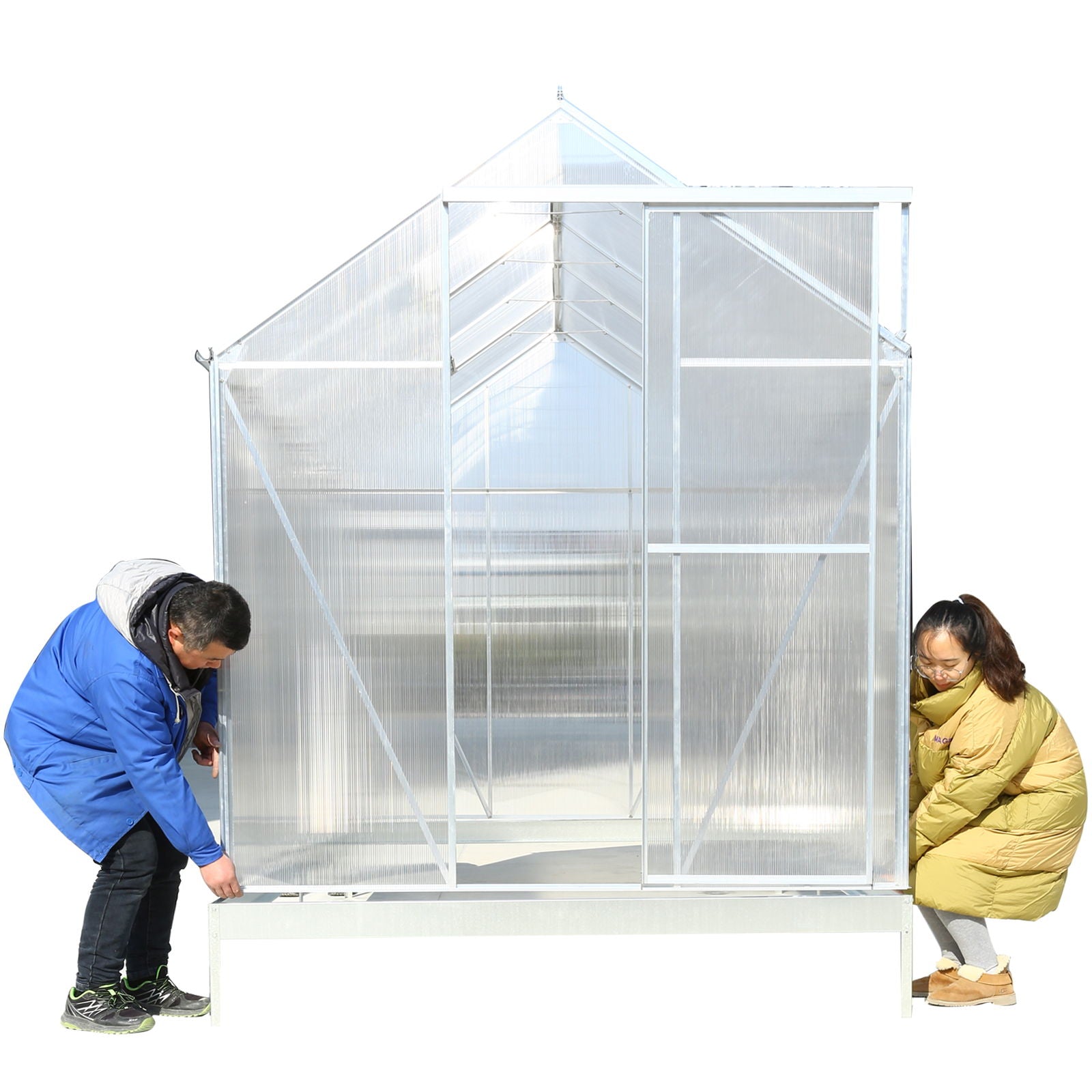 Polycarbonate house, Heavy Duty Outdoor Aluminum Walk-In House Kit With Rain Gutter, Vent And Door For Backyard Garden