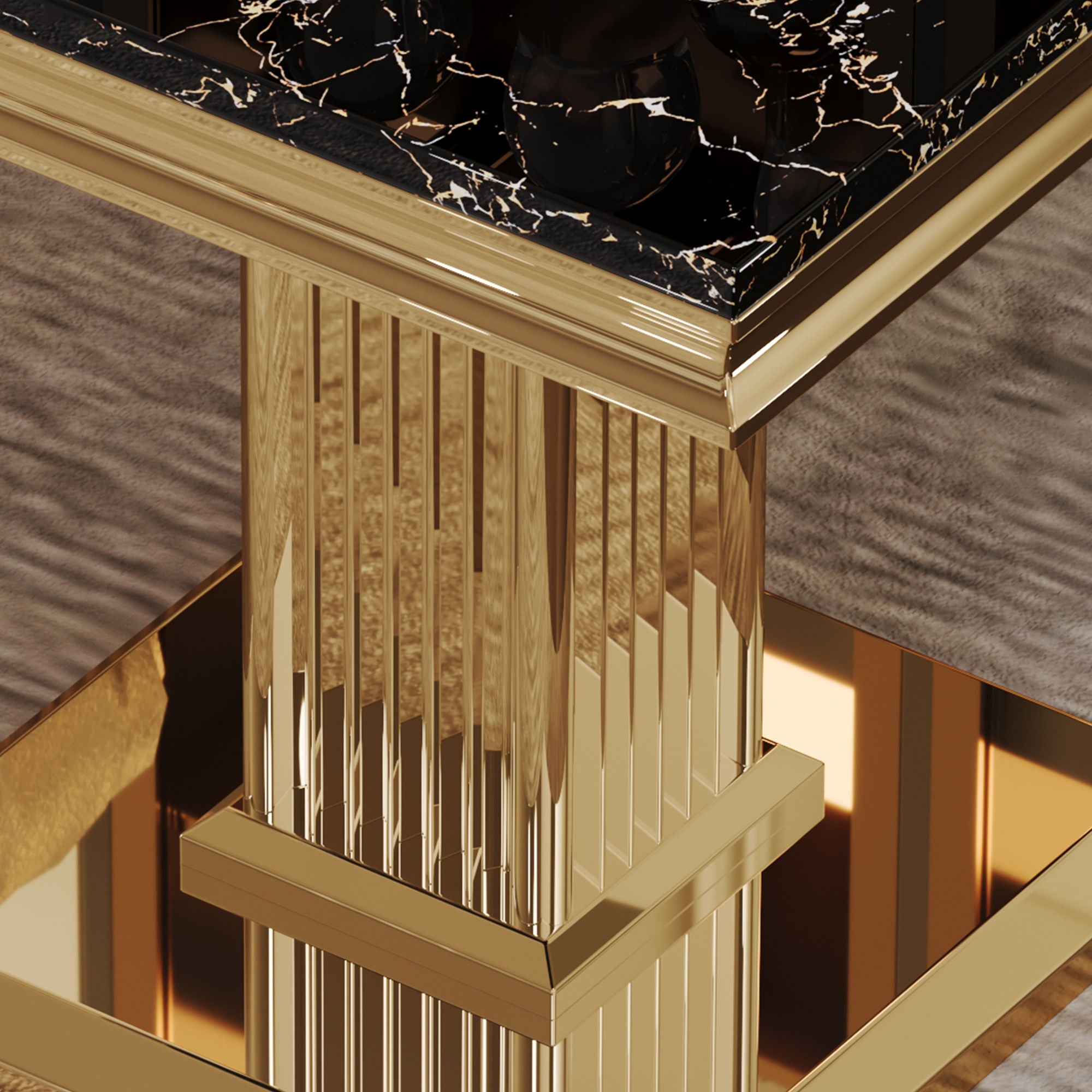 Marble Printed Rectangular End Table With Stainless Steel Legs - Gold / Black