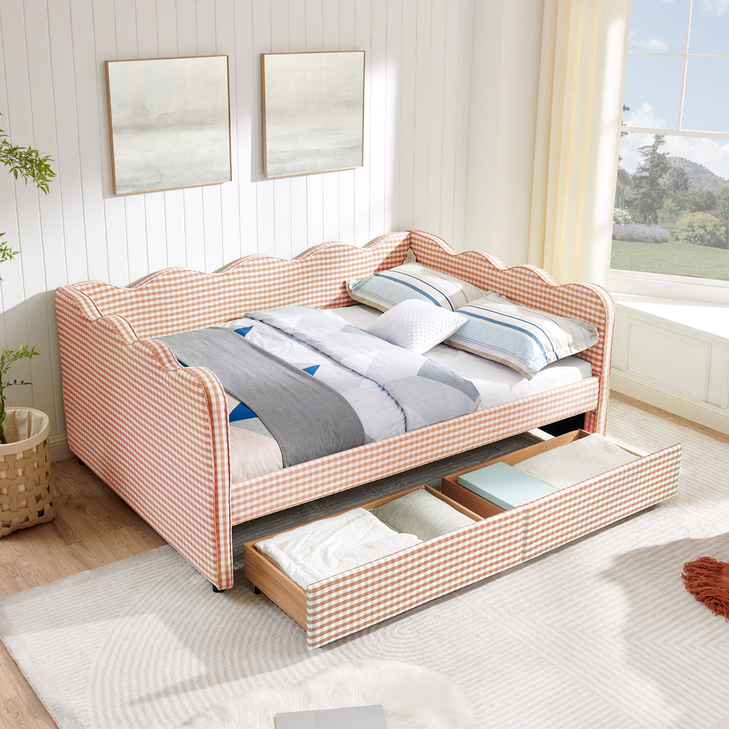 Gingham Daybed & USB Charging Port, Wave-Shaped Design