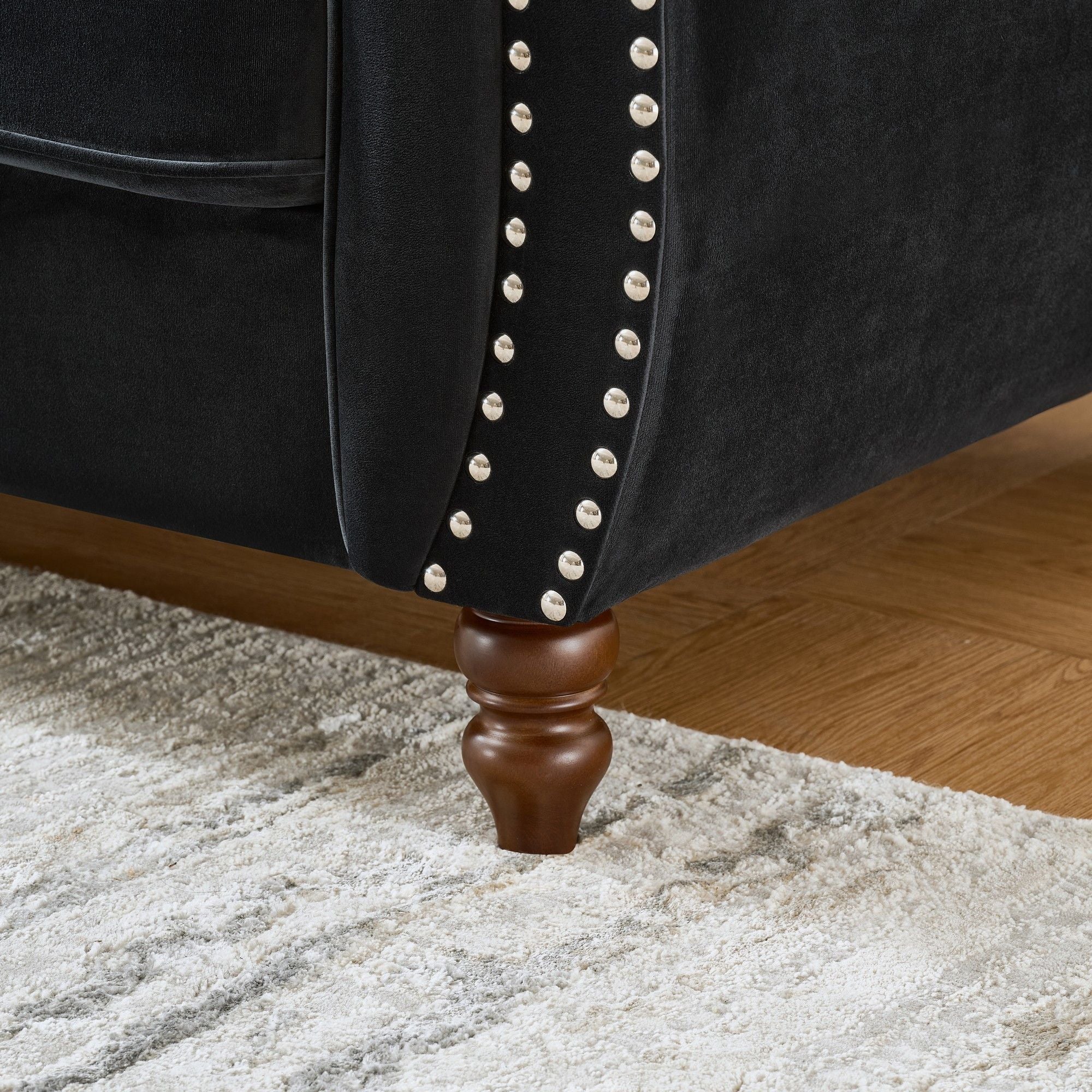 Chesterfield 3 And 2 Seater Upholstery Sofa With Roll Armrest & Nailhead Fabric Couch