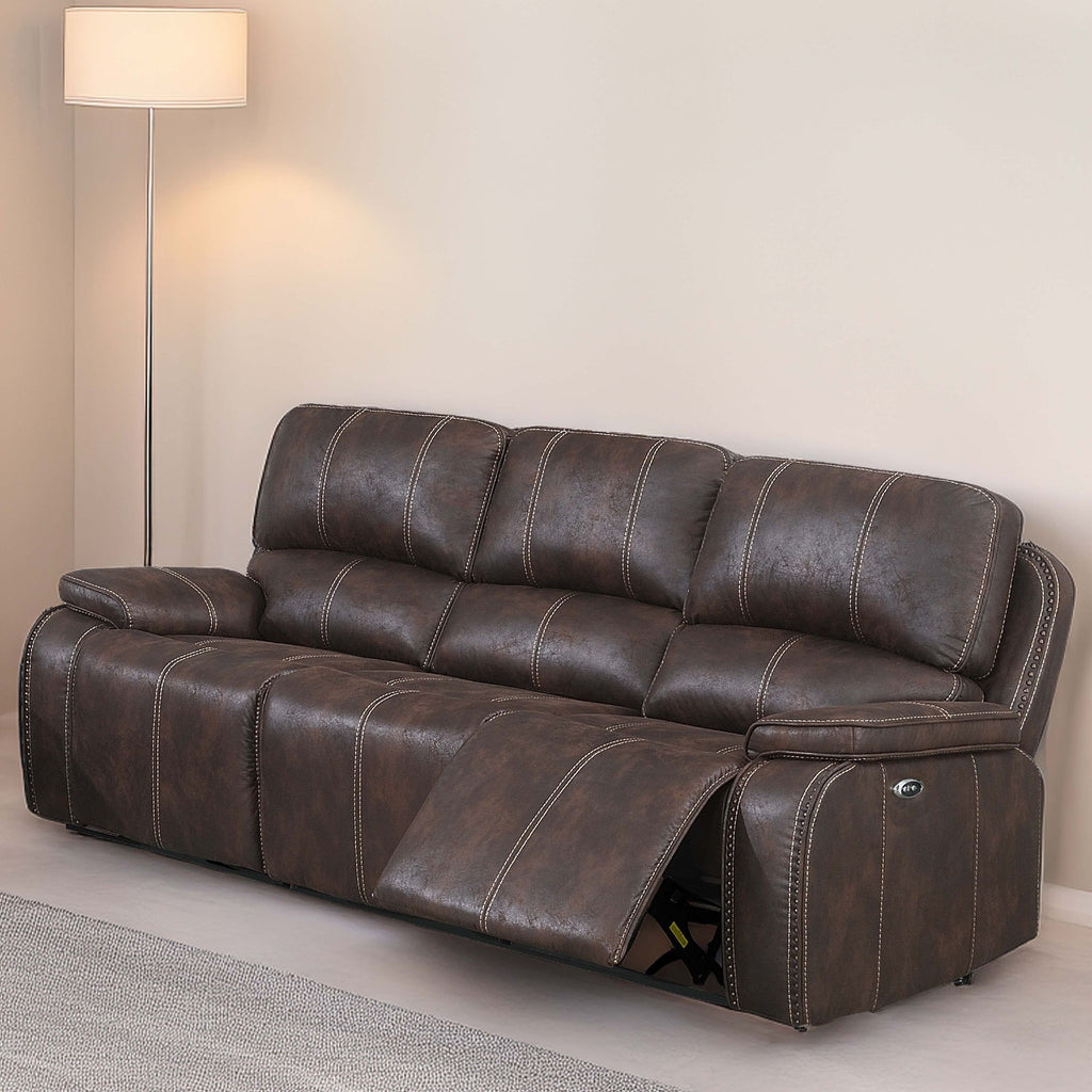 Power Reclining Sofa With Built In USB Port - Chocolate
