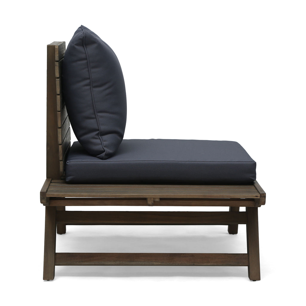 Aticus - 4 Person Outdoor Seating Group With Cushions, Slatted Club Chair - Dark Gray