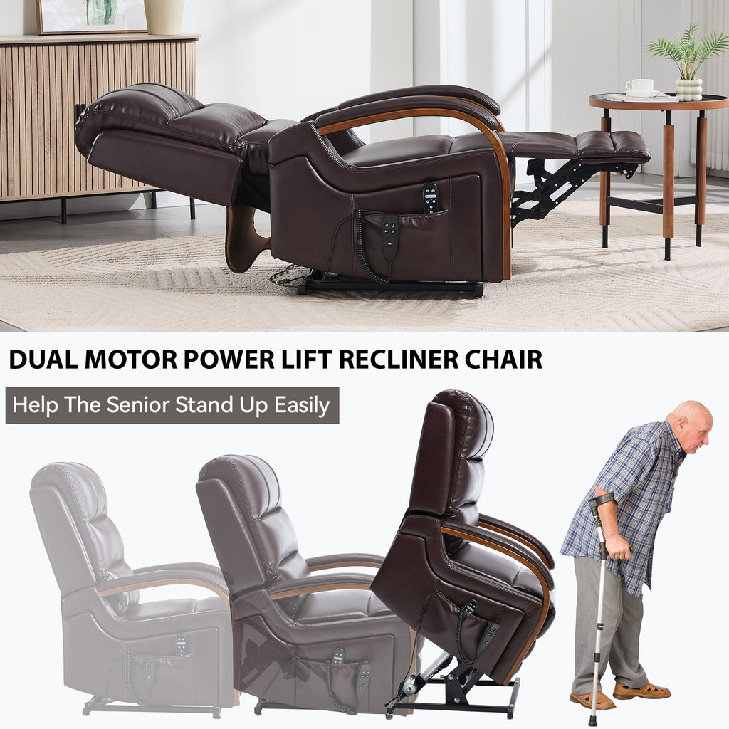 Power Lift Recliner Chair Dual Motor Infinite Position With Heat Massage And Heavy Duty Motion Mechanism - Brown
