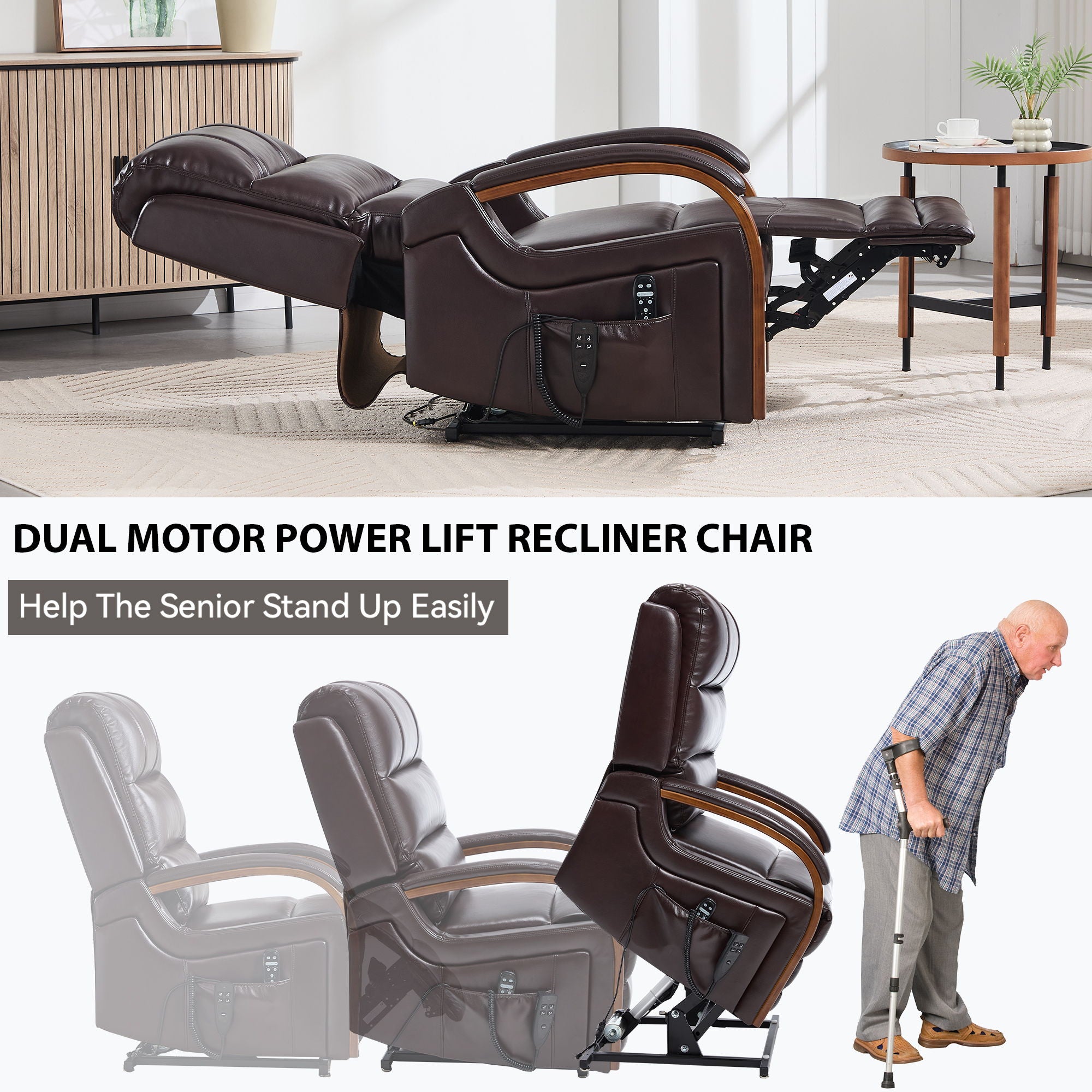 Power Lift Recliner Chair Dual Motor Infinite Position With Heat Massage And Heavy Duty Motion Mechanism - Brown