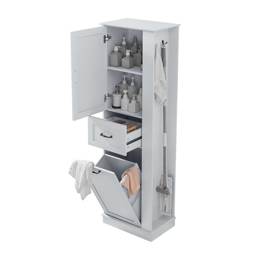 Modern Tall Storage Cabinet With Tilt-Out Compartment, Adjustable Shelves