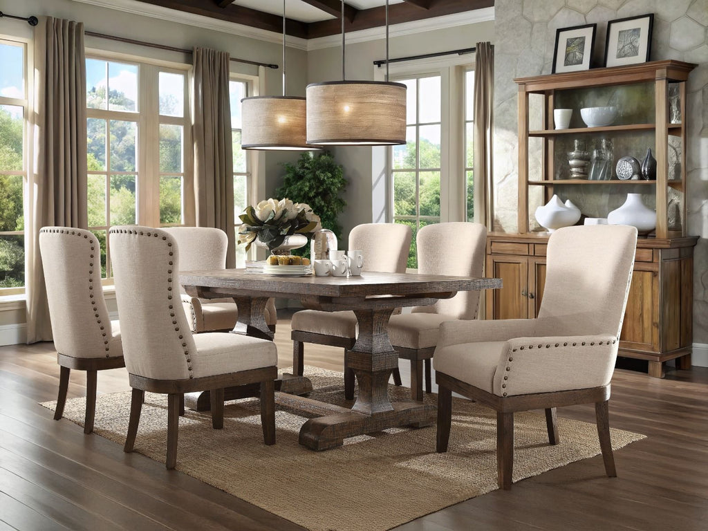 Landon - Arm Chair - Beige Linen & Salvage Brown