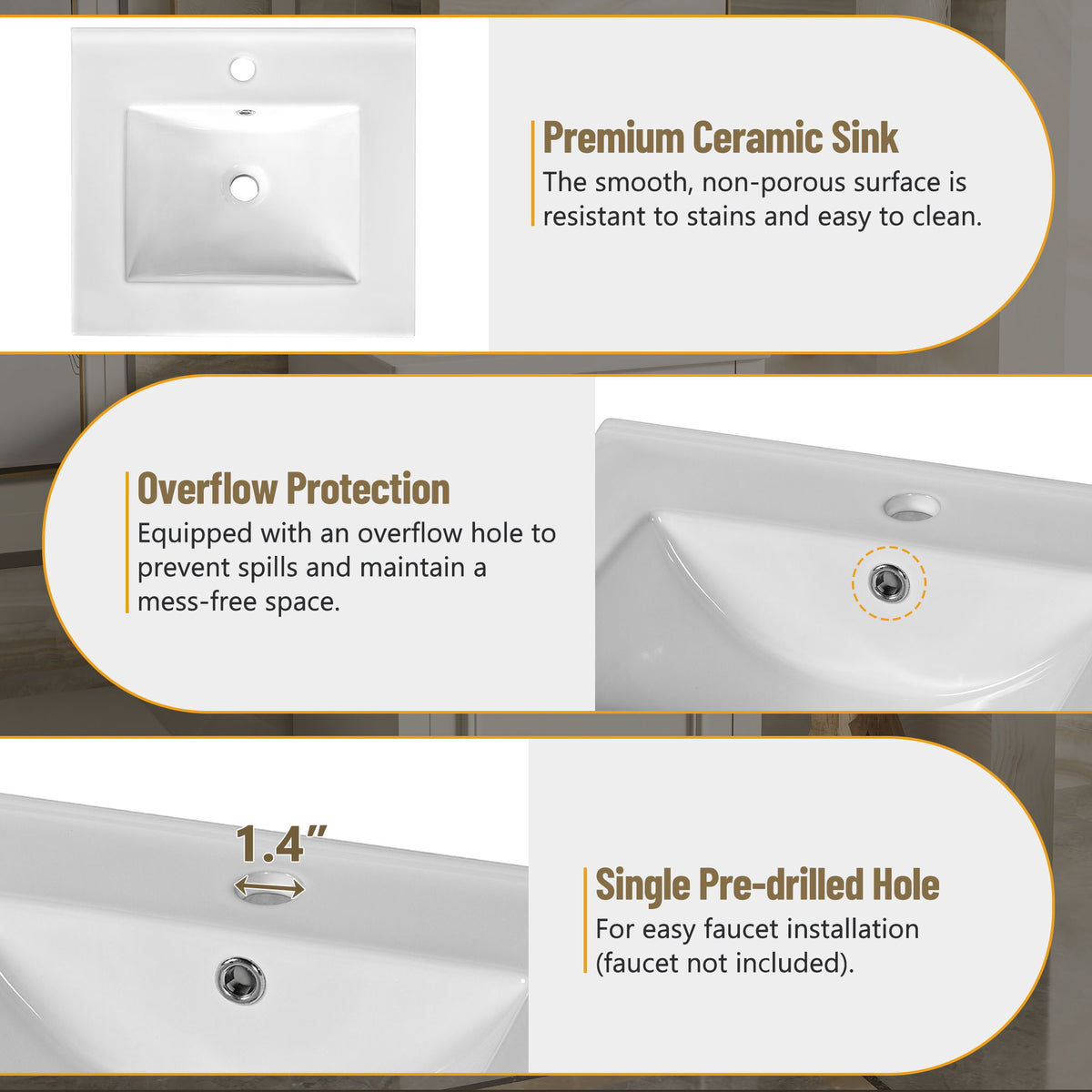 Elegant Bathroom Vanity With Ceramic Sink, Soft Close Door, Adjustable Shelf