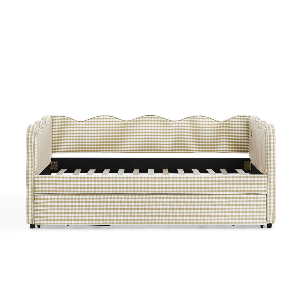 Gingham Daybed With USB Charging Port, Wave-Shaped Design