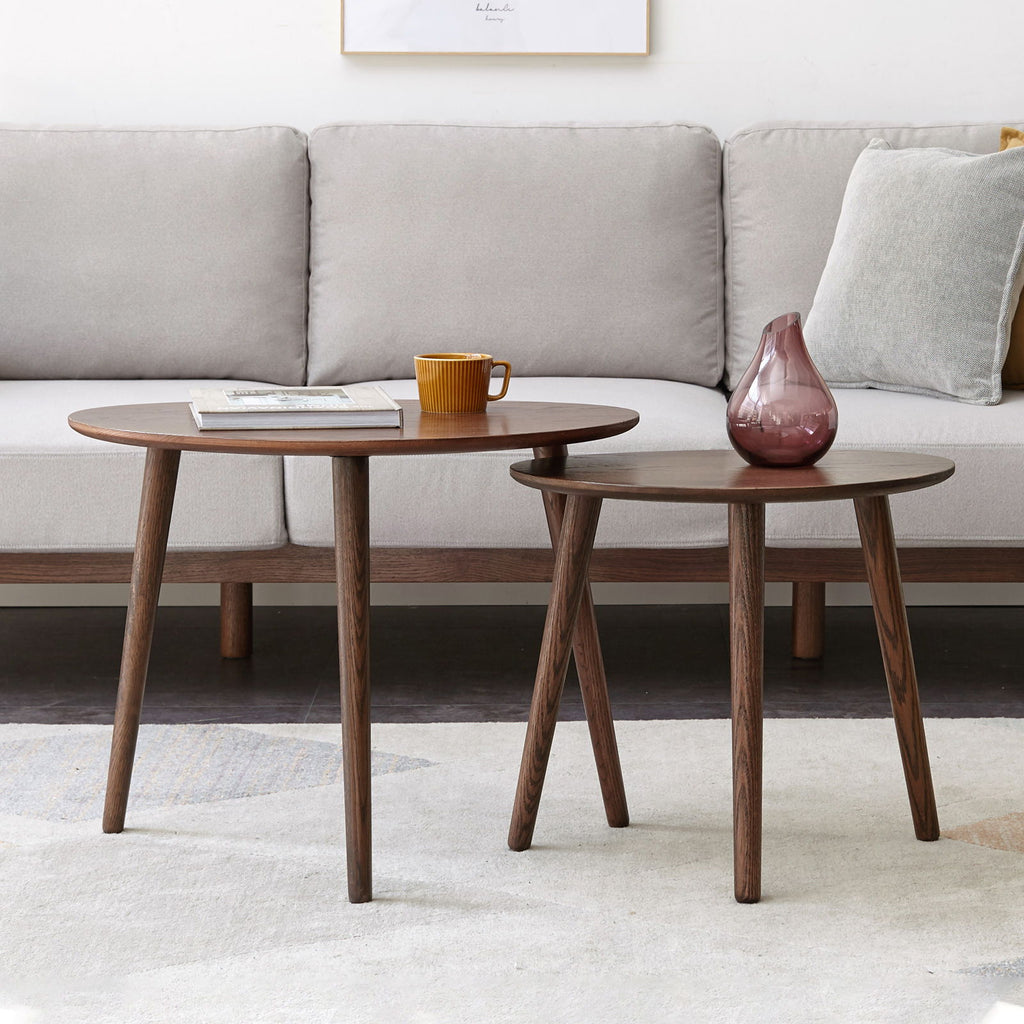Center Table Low Table 100% Solid Oak Wood Top Plate Desk Pebble Shaped Natural Wooden Coffee Table - Walnut